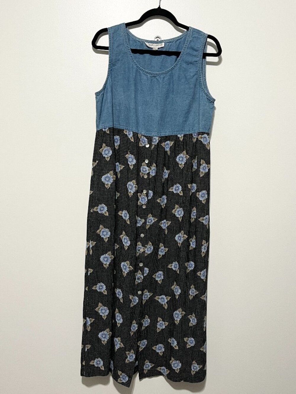 Womens Vintage Cottagecore Maxi Dress Button Skirt L Country Pastoral Flowy Boho